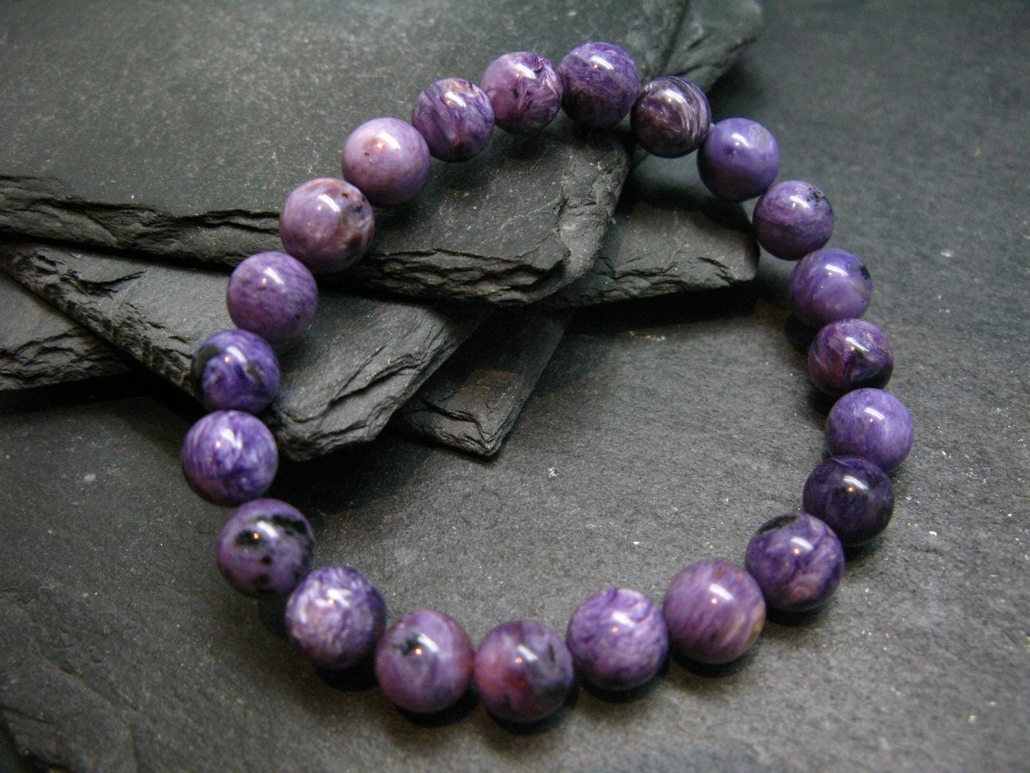 Charoite Genuine Bracelet ~ 7 Inches ~ 8mm Round Beads