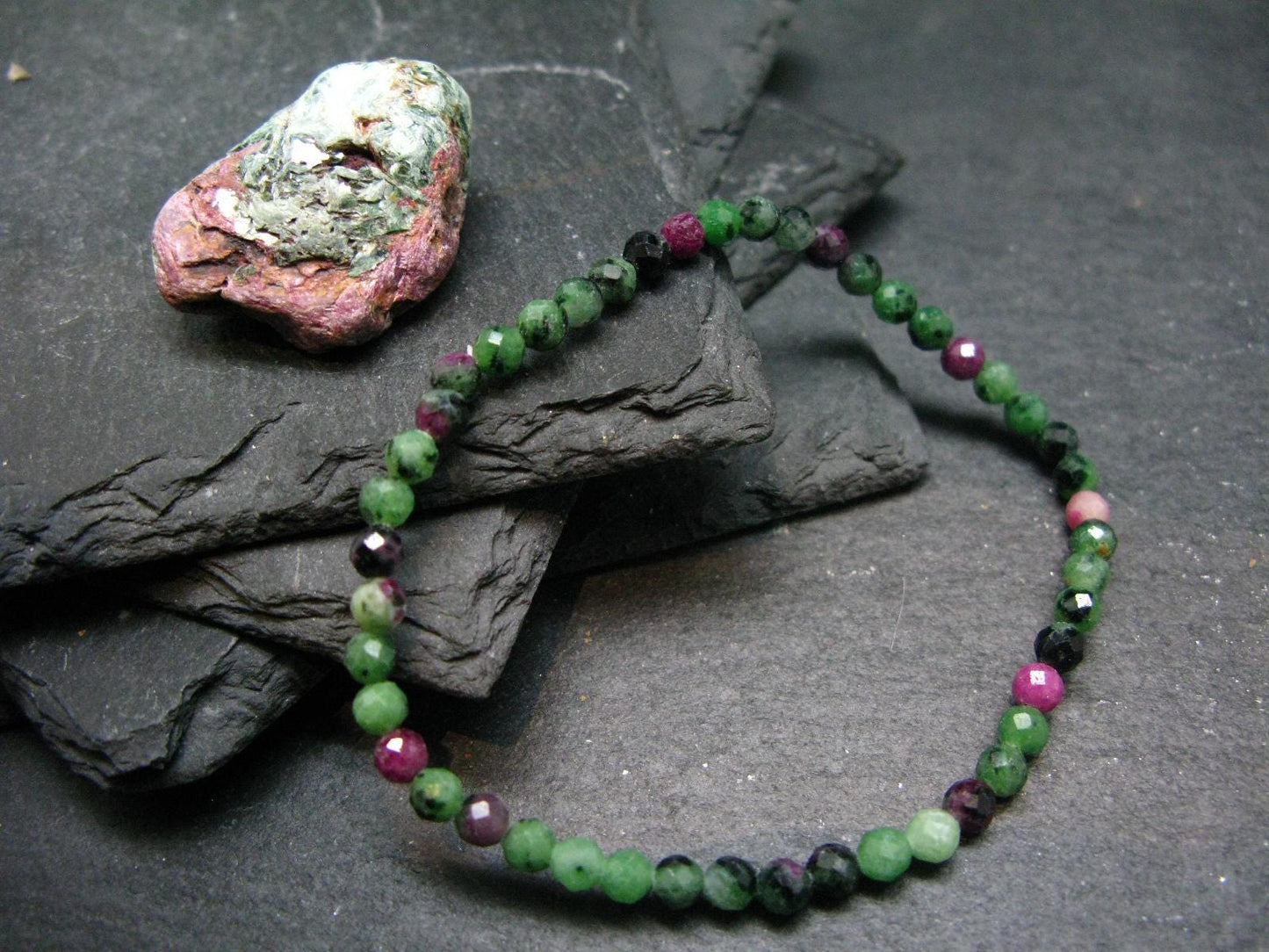 Ruby in Zoisite Genuine Bracelet ~ 7 Inches ~ 4mm Facetted Beads