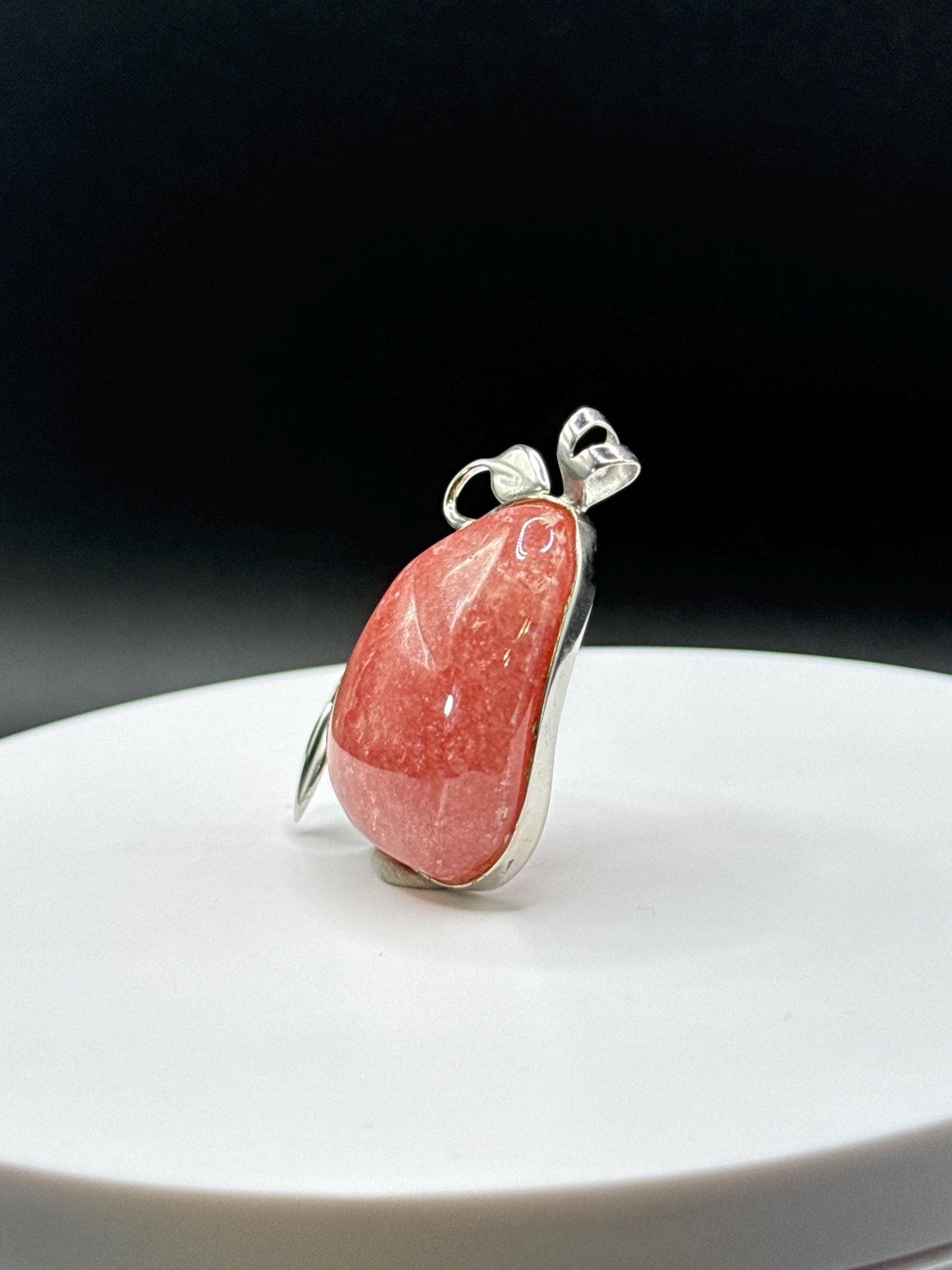 Natural Rhodochrosite Pendant in Sterling Silver Leaf Design | Pink Crystal Necklace | Jewelry Gift