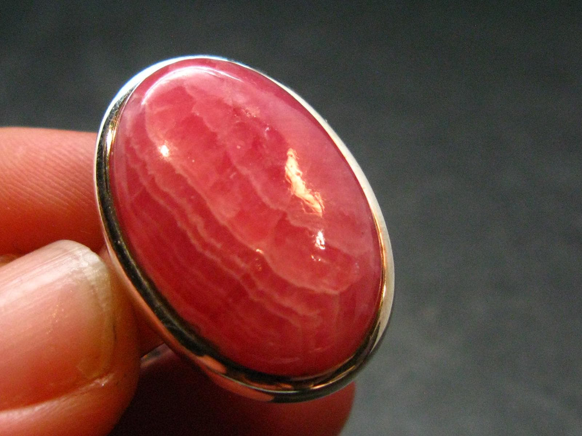 Rhodochrosite Silver Ring From Argentina - 13.15 Grams - Size 9