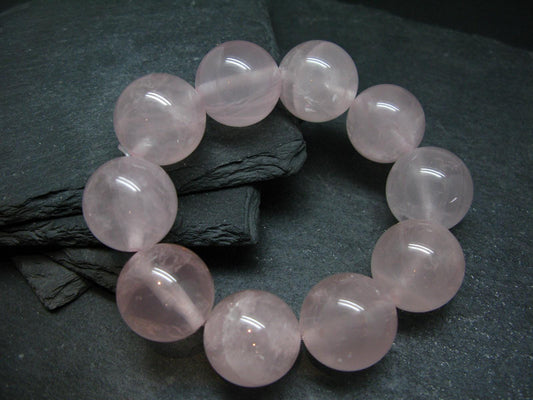 Rose Quartz Genuine Bracelet ~ 7 Inches ~ 22mm Round Beads