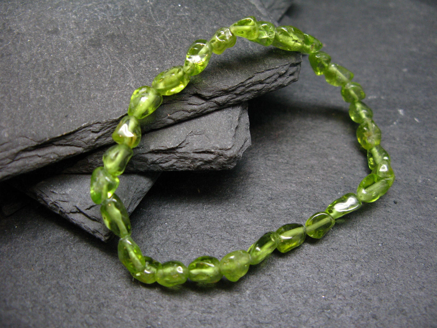 Peridot Genuine Bracelet ~ 7 Inches ~ 7mm Tumbled Beads