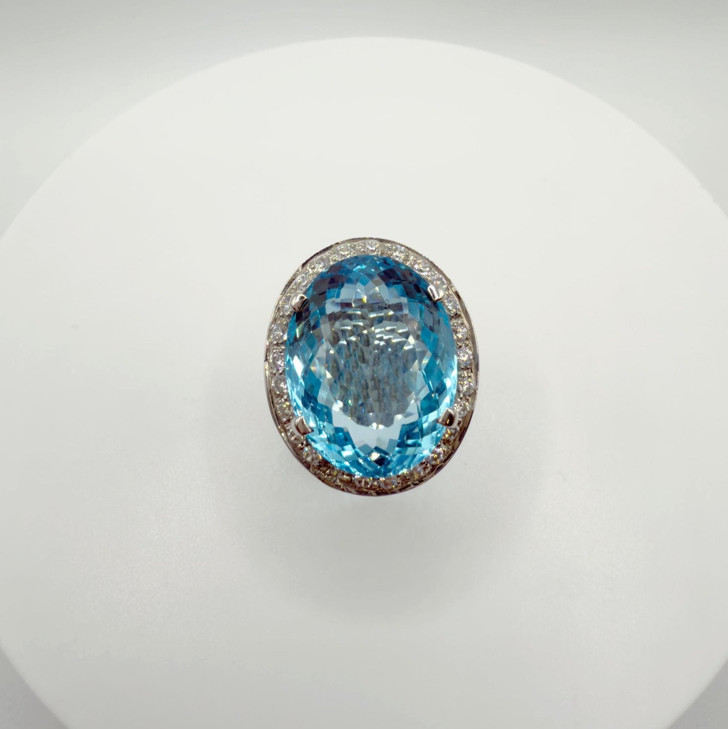 Swiss Blue Topaz Oval Ring – Regal Glow & Refined Beauty - Size 10