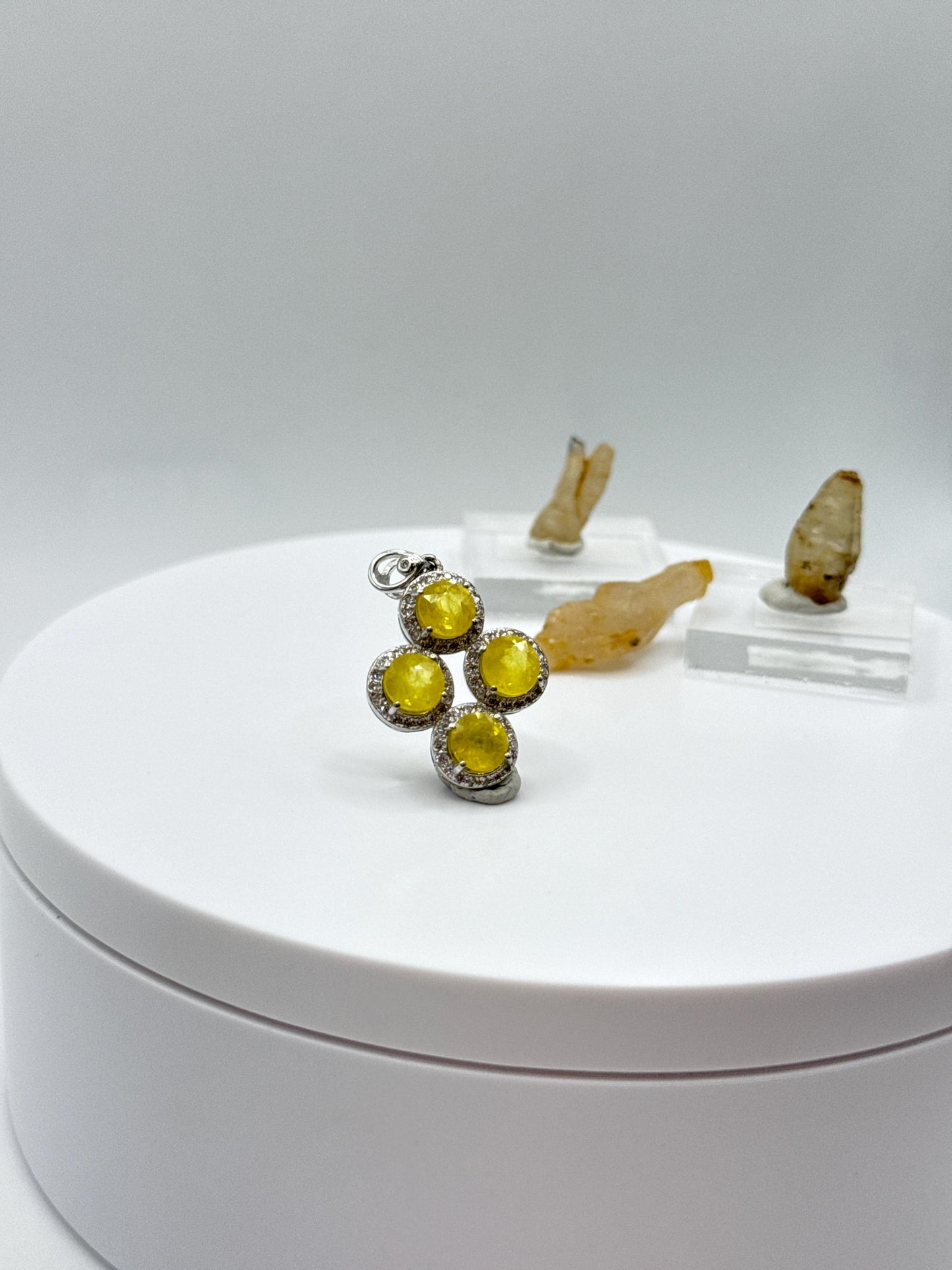 Yellow Sapphire Cluster Pendant | Natural Yellow Sapphire Necklace | Sterling Silver Halo Pendant | September Birthstone Jewelry - 3.22 g