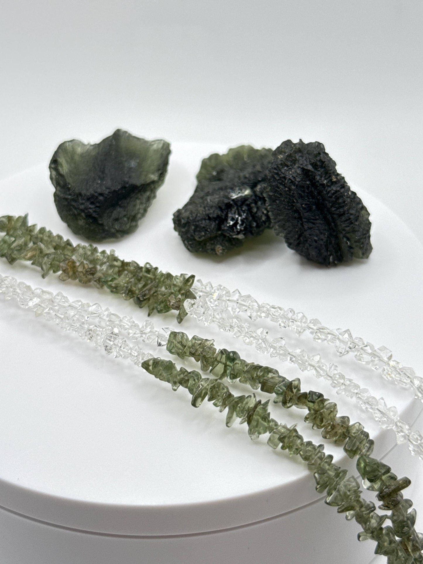 Moldavite & Herkimer Diamond Bracelet – Triple Strand - 17.73 Grams