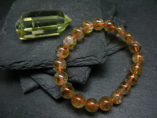 Citrine Genuine Bracelet ~ 7 Inches ~ 10mm Round Beads