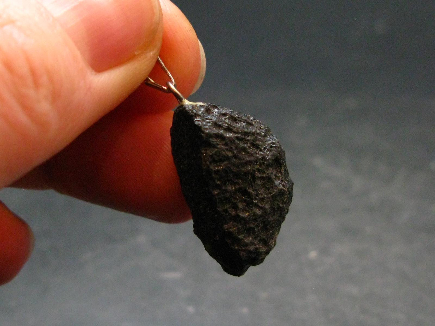 Tibetan Black Tektite Silver Pendant From Tibet - 1.3" - 6.05 Grams