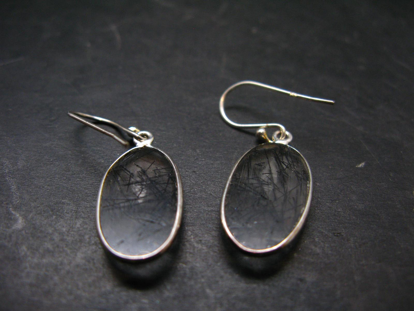 Large Tourmalinated Quartz Crystal Silver Earrings From Brazil - 1.4" - 3.80 Grams
