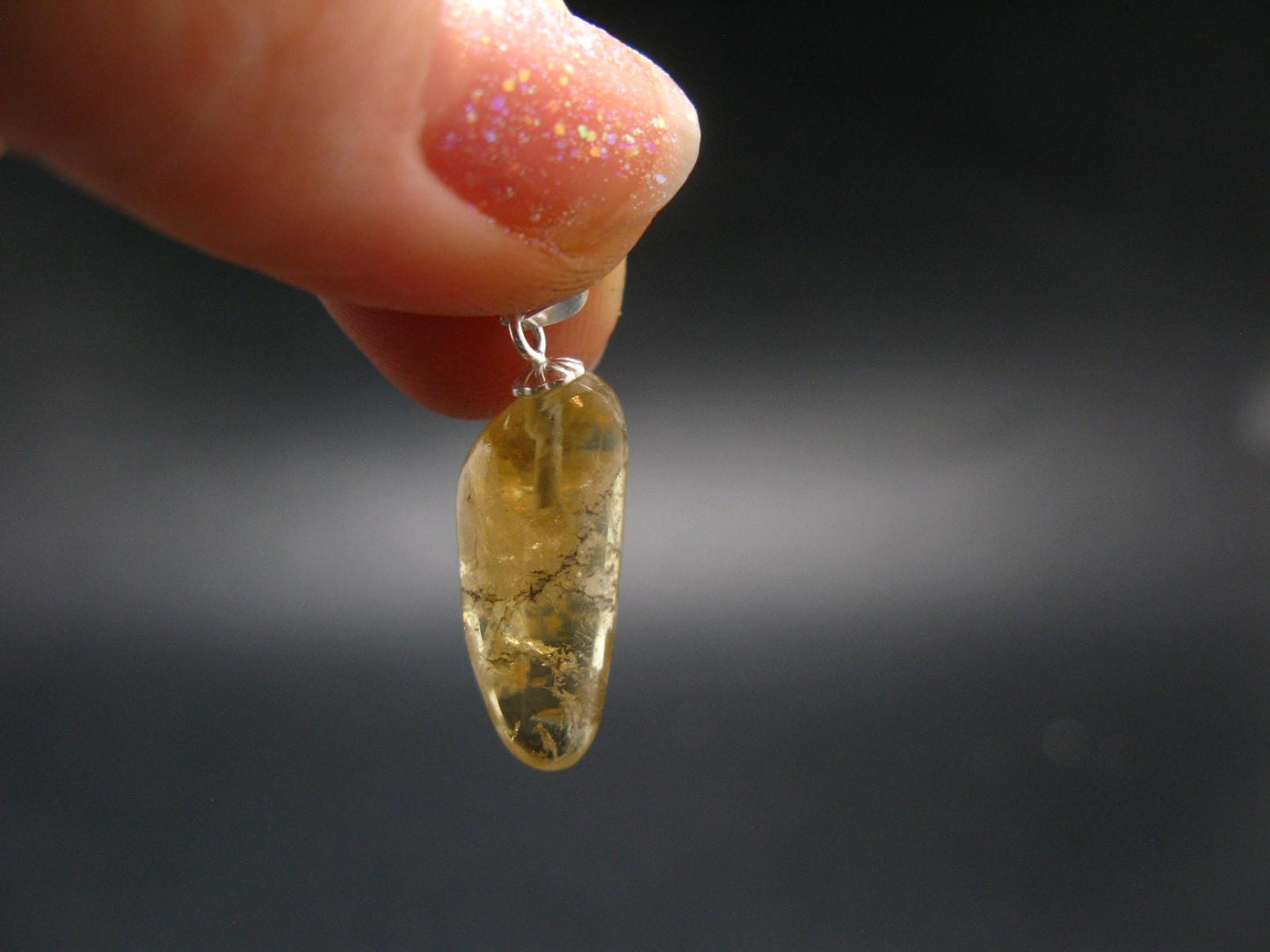 Agni Gold Danburite Tumbled Sterling Silver Pendant from Tanzania - 1.0" - 2.20 Grams