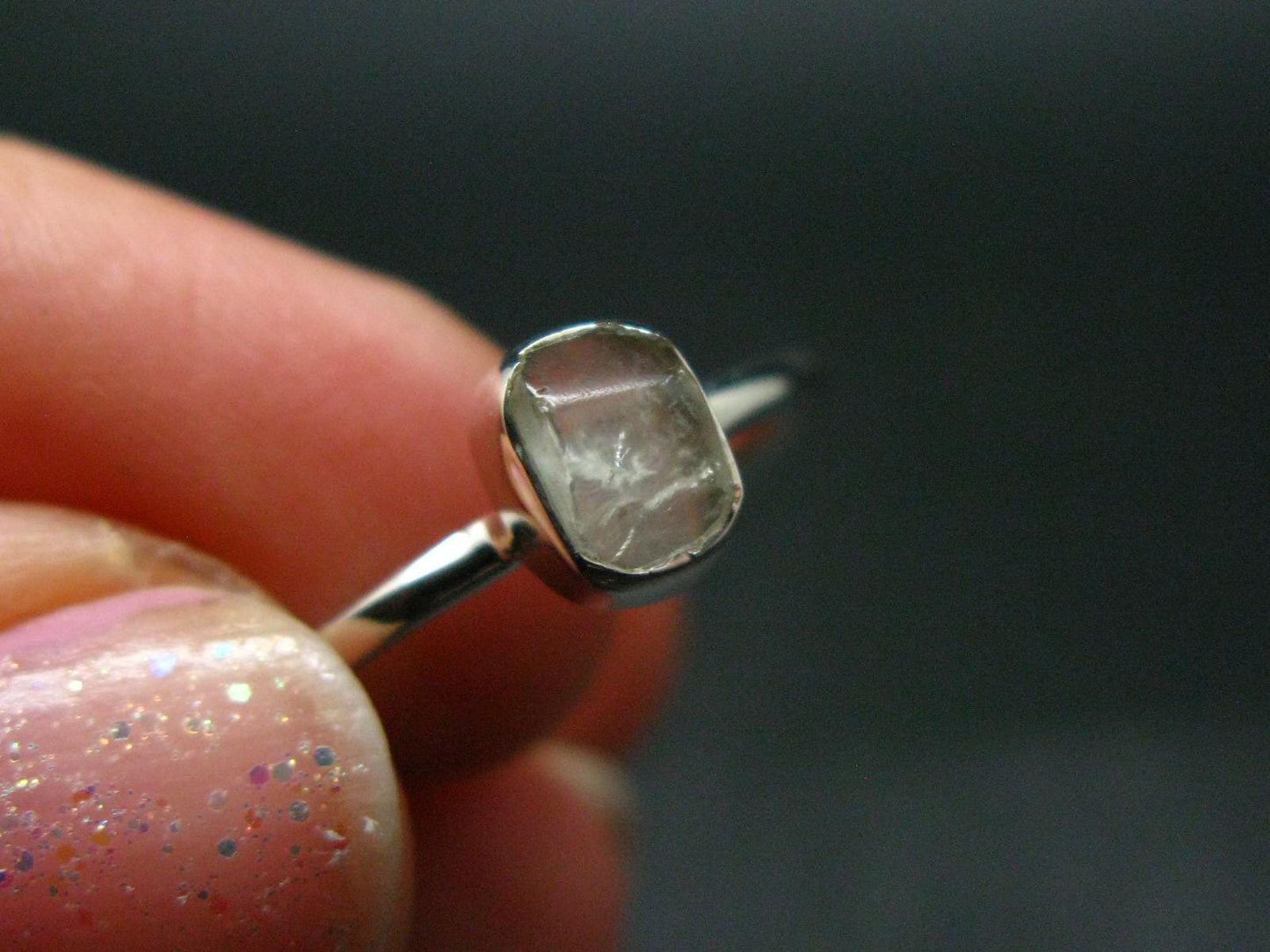Green Herderite Silver Ring From Brazil - 1.77 Grams - Size 7