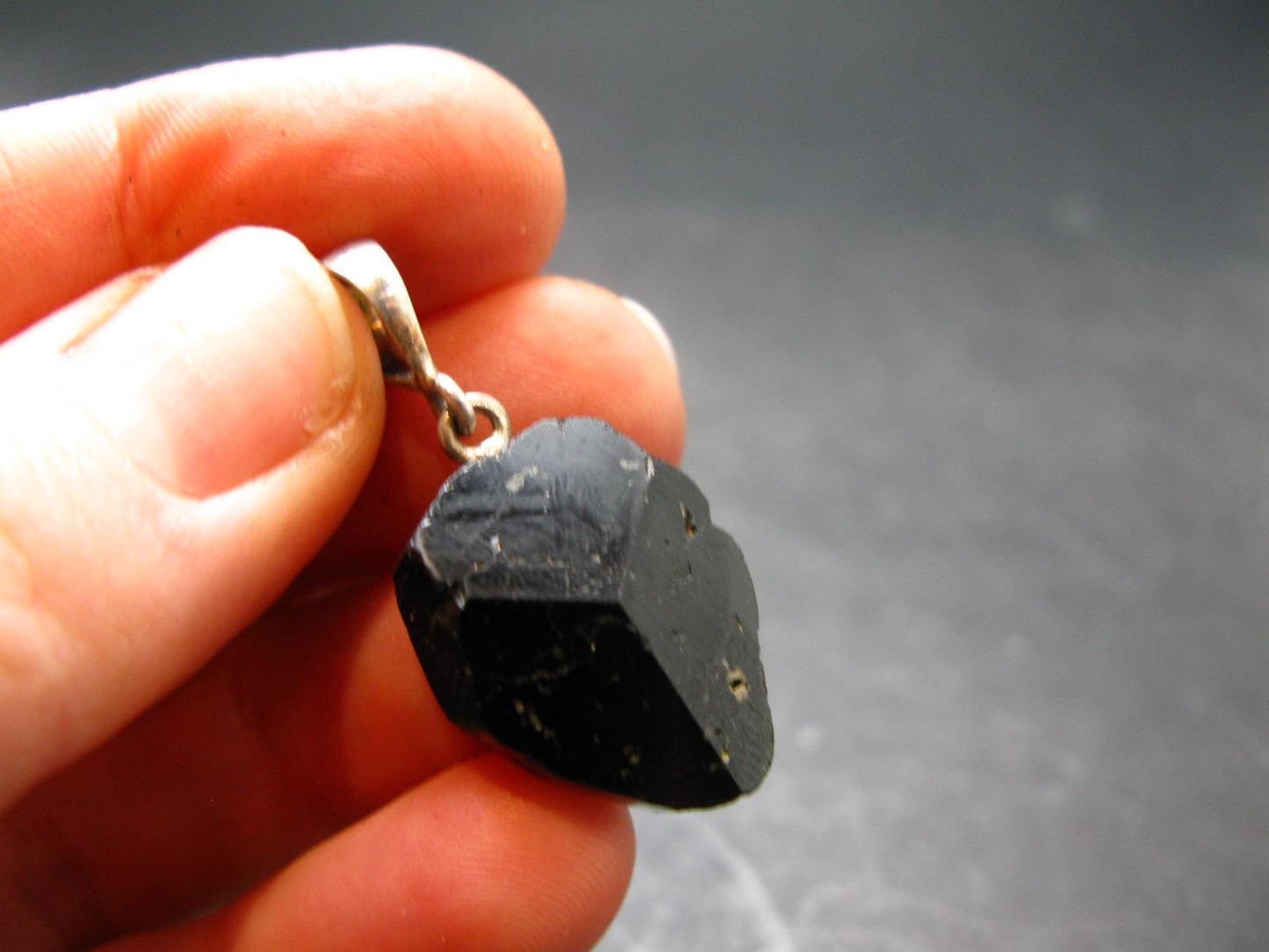 Black Tourmaline Schorl Silver Pendant From Brazil - 1.3"