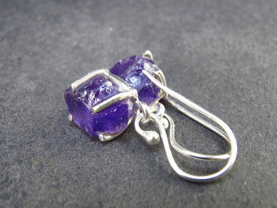 Raw Rich Purple Amethyst Dangle Earrings In Sterling Silver from Brazil - 1.1" - 3.23 Grams