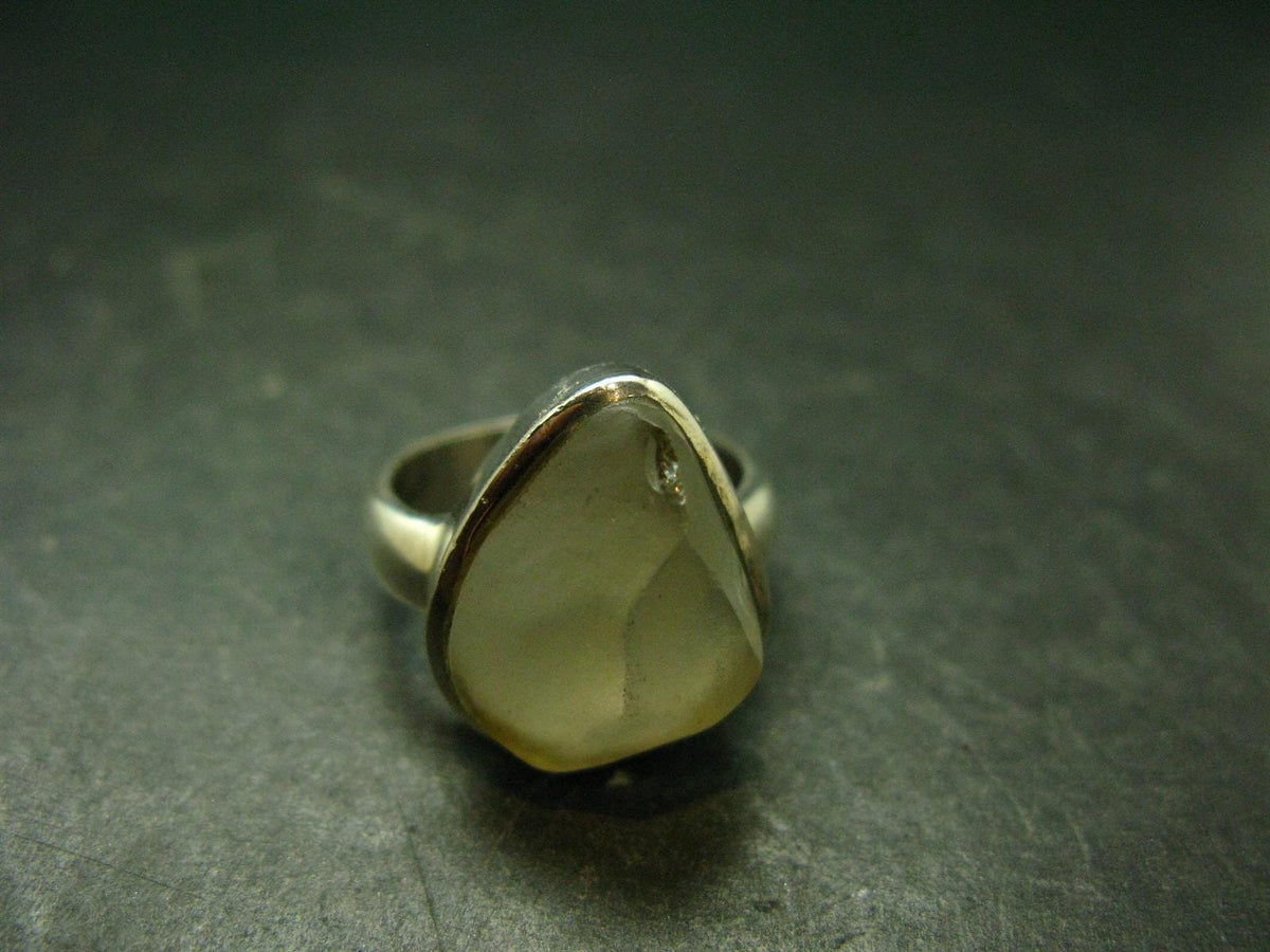 Natural Gem Raw Libyan Desert Glass Tektite Sterling Silver Ring from Libya - Size 6 - 9.03 Grams