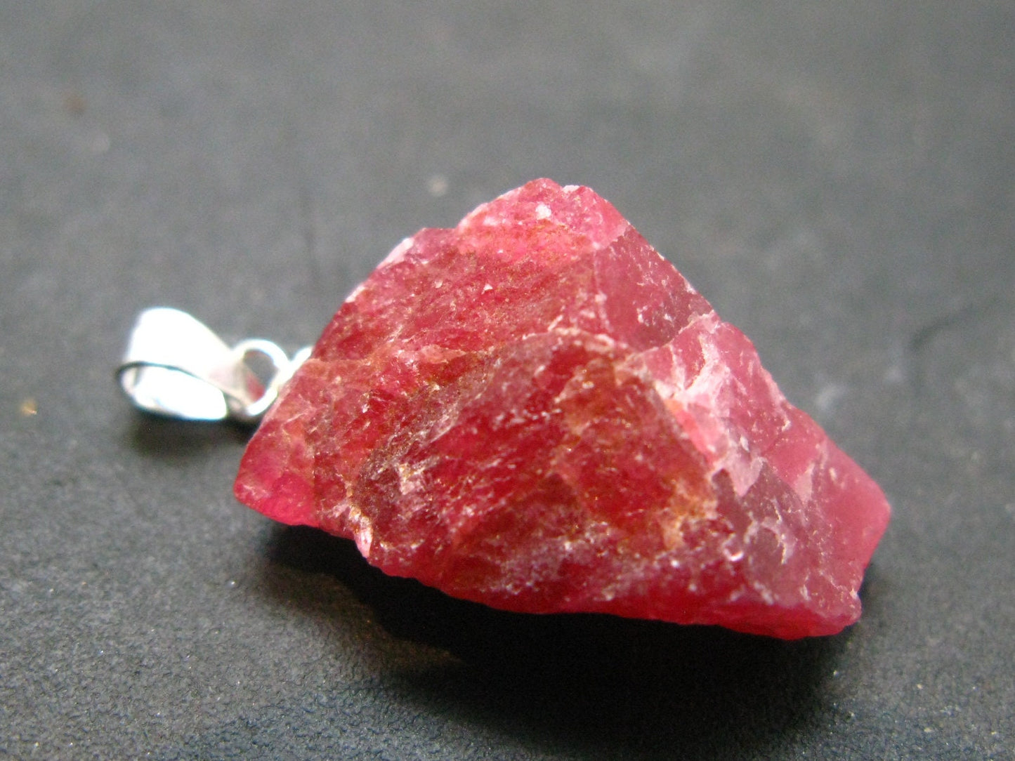 Rare Raw Rhodonite Silver Pendant From Brazil - 1.0" - 4.0 Grams