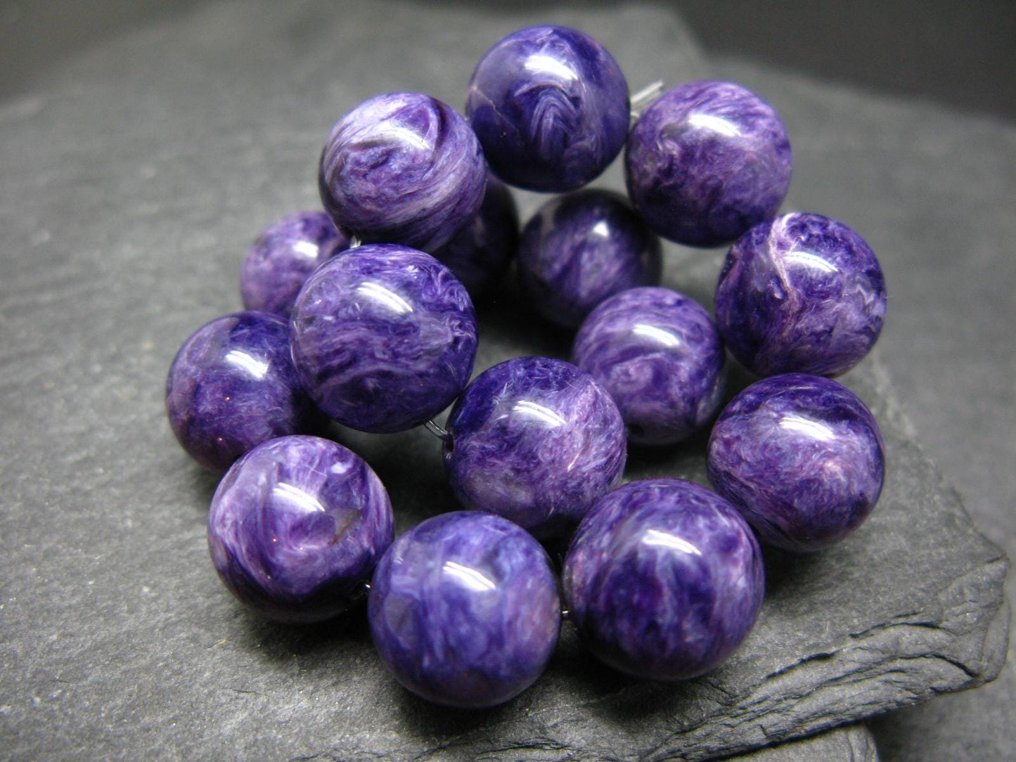 AAA Grade Charoite Genuine Bracelet ~ 7 Inches ~ 13mm Round Beads