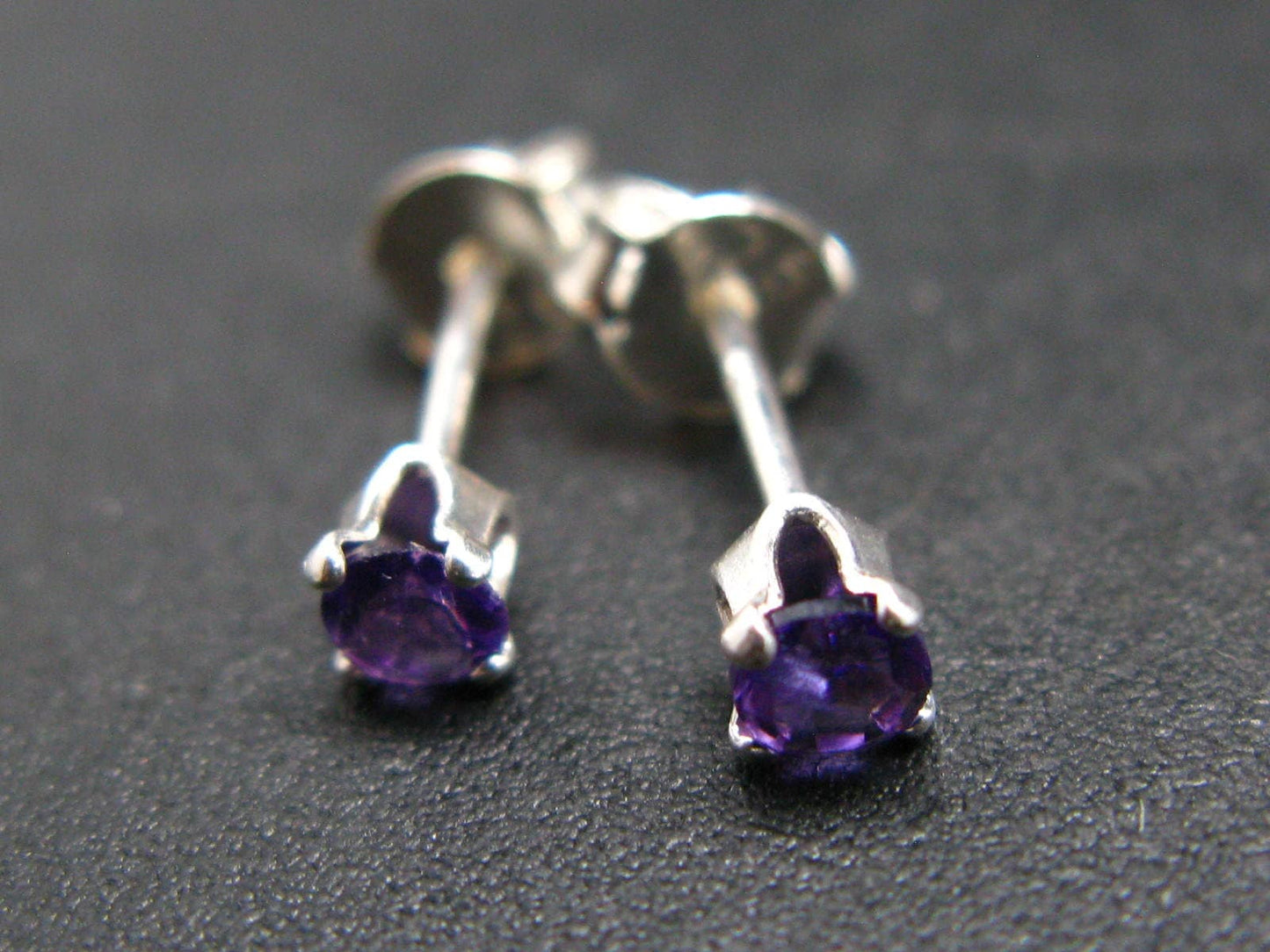 Gem Round Rich Purple Amethyst faceted Stud Earrings In Sterling Silver from Brazil