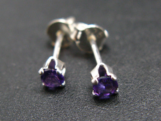 Gem Round Rich Purple Amethyst faceted Stud Earrings In Sterling Silver from Brazil