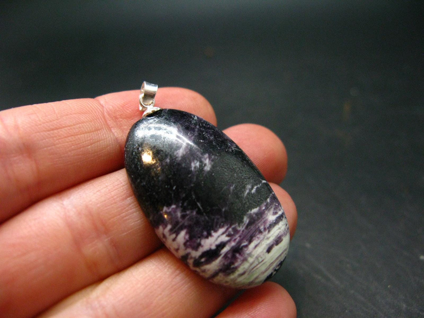 Raw Violet Kämmererite Kammererite Chrome Clinochlore Silver Pendant from Turkey - 1.6"