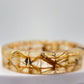 Golden Rutilated Quartz Tile Bracelet – Natural Gemstone Stretch Jewelry