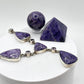 Charoite & Amethyst Drop Necklace – Sterling Silver - 52.57 Grams