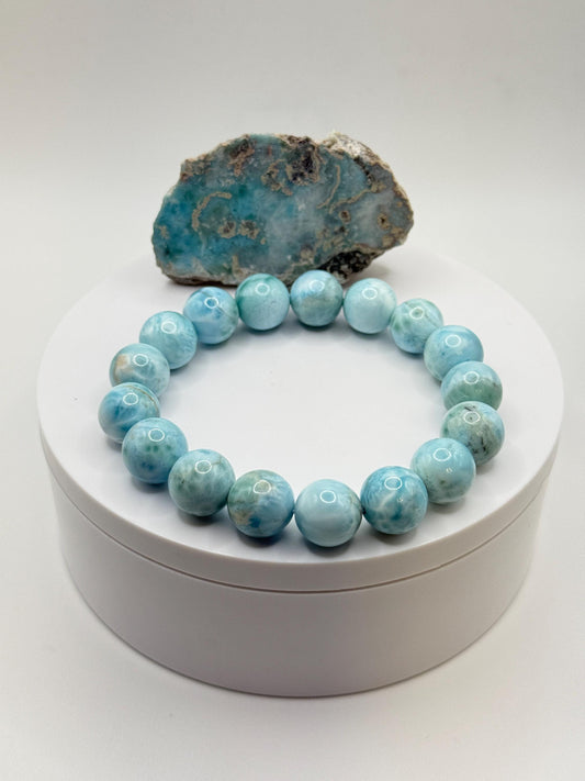 Larimar Beaded Bracelet Blue Gemstone Natural Jewelry Ocean Stone Gift