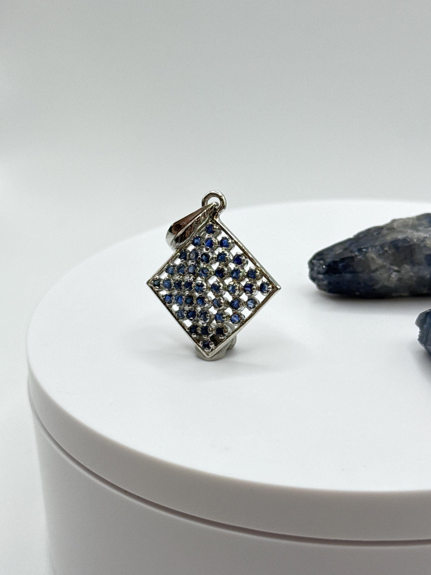 Geometric Sapphire Pendant | Sterling Silver Diamond Shape Necklace | Natural Blue Sapphire Jewelry | September Birthstone Gift - 5.05 g