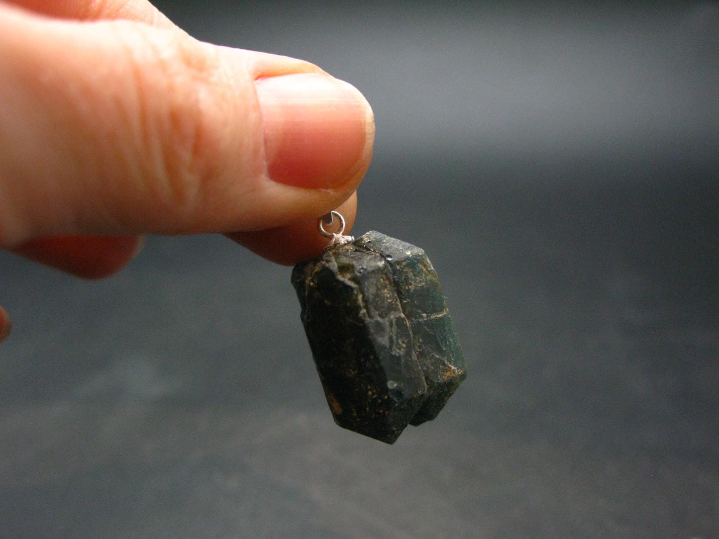 Unpolished Terminated Neon Blue Apatite Silver Pendant From Brazil - 2.6" - 10.49 Grams
