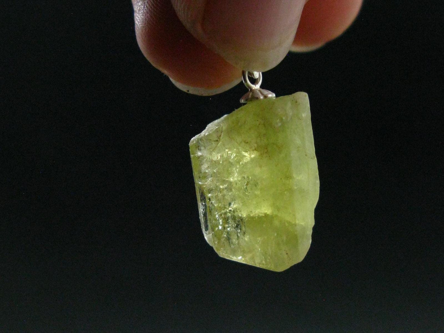 Brazilianite Crystal Silver Pendant From Brazil - 1.0" - 4.06 Grams