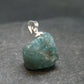 Starlight Genuine Raw Blue Zircon Gem Crystal Silver Pendant From Cambodia - 0.8" - 4.56 Grams