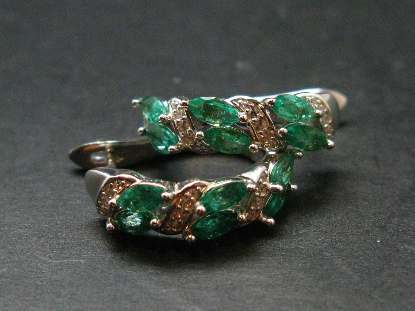 Gem Emerald Faceted Earrings In Sterling Silver - 1.45 Carats