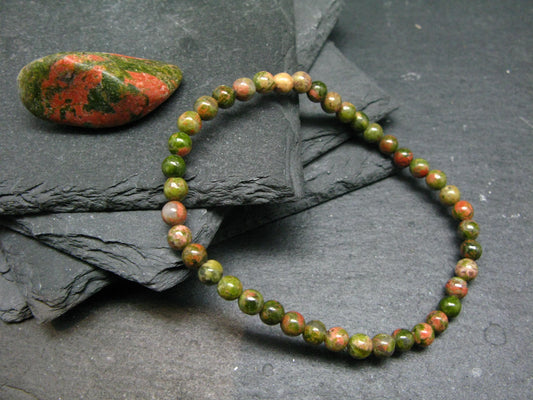 Unakite Jasper Genuine Bracelet ~ 7 Inches ~ 4mm Round Beads