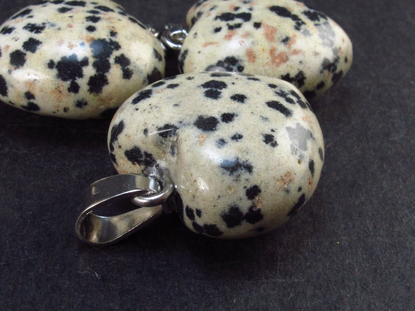 Lot of 3 Natural Puffed Heart Dalmatian Jasper Pendant from Mexico