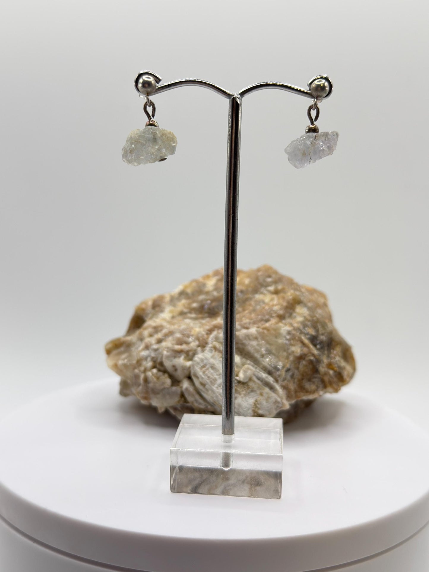 Raw Herderite Crystal Drop Earrings in Sterling Silver – Natural Mineral Dangle - 2.60g