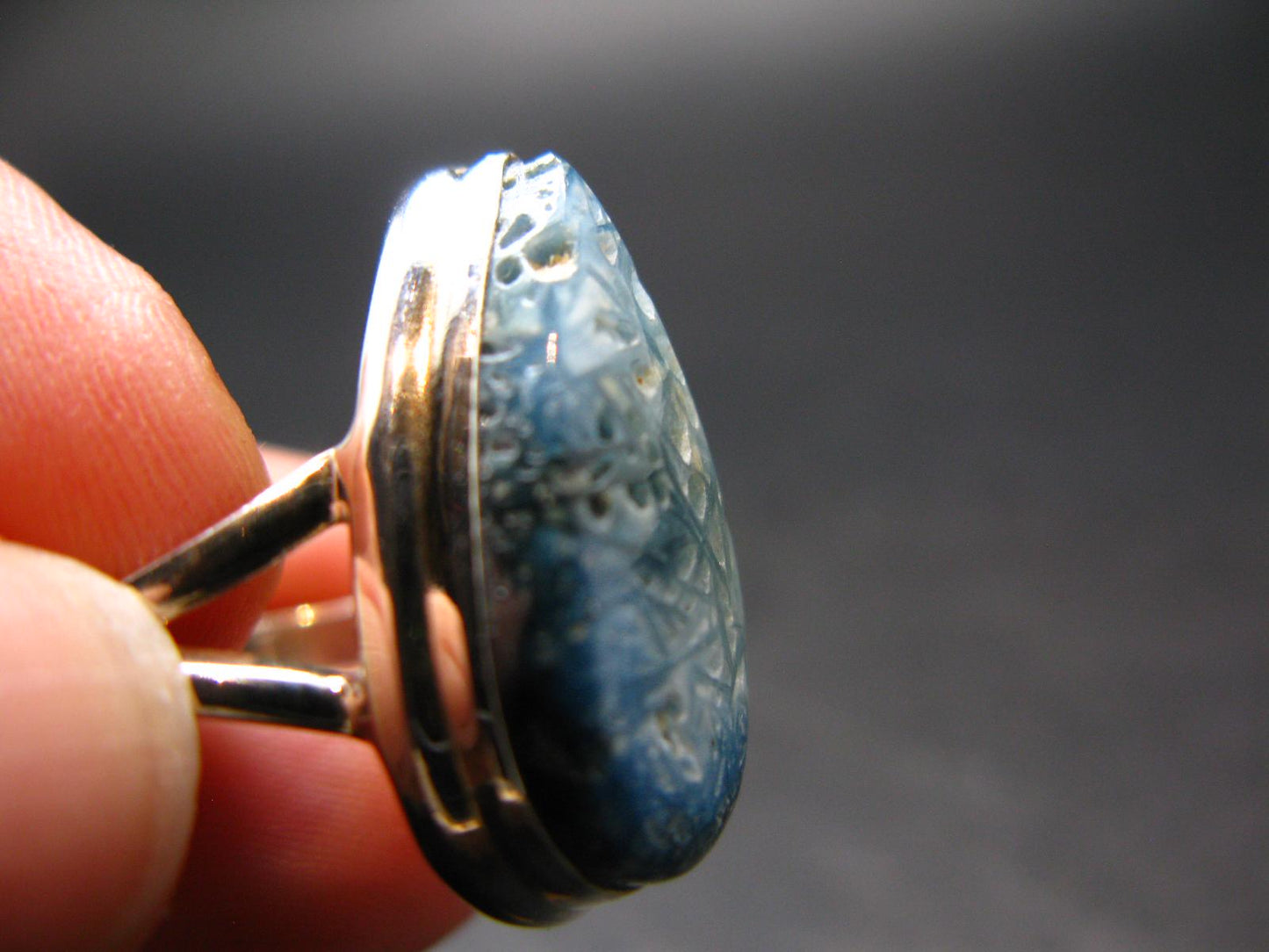 Blue Ice Glacierite Silver Ring from Indonesia - Size 6- 6.49 Grams