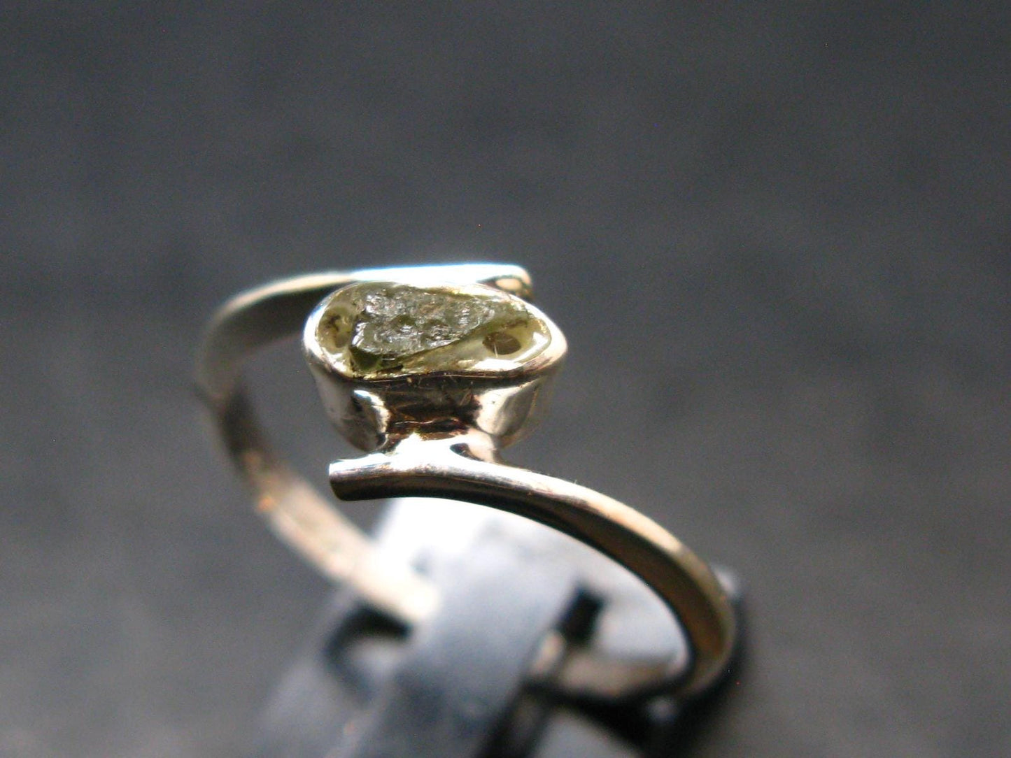Moldavite Tektite Silver Ring from Czech Republic - 7 Size - 1.59 Grams