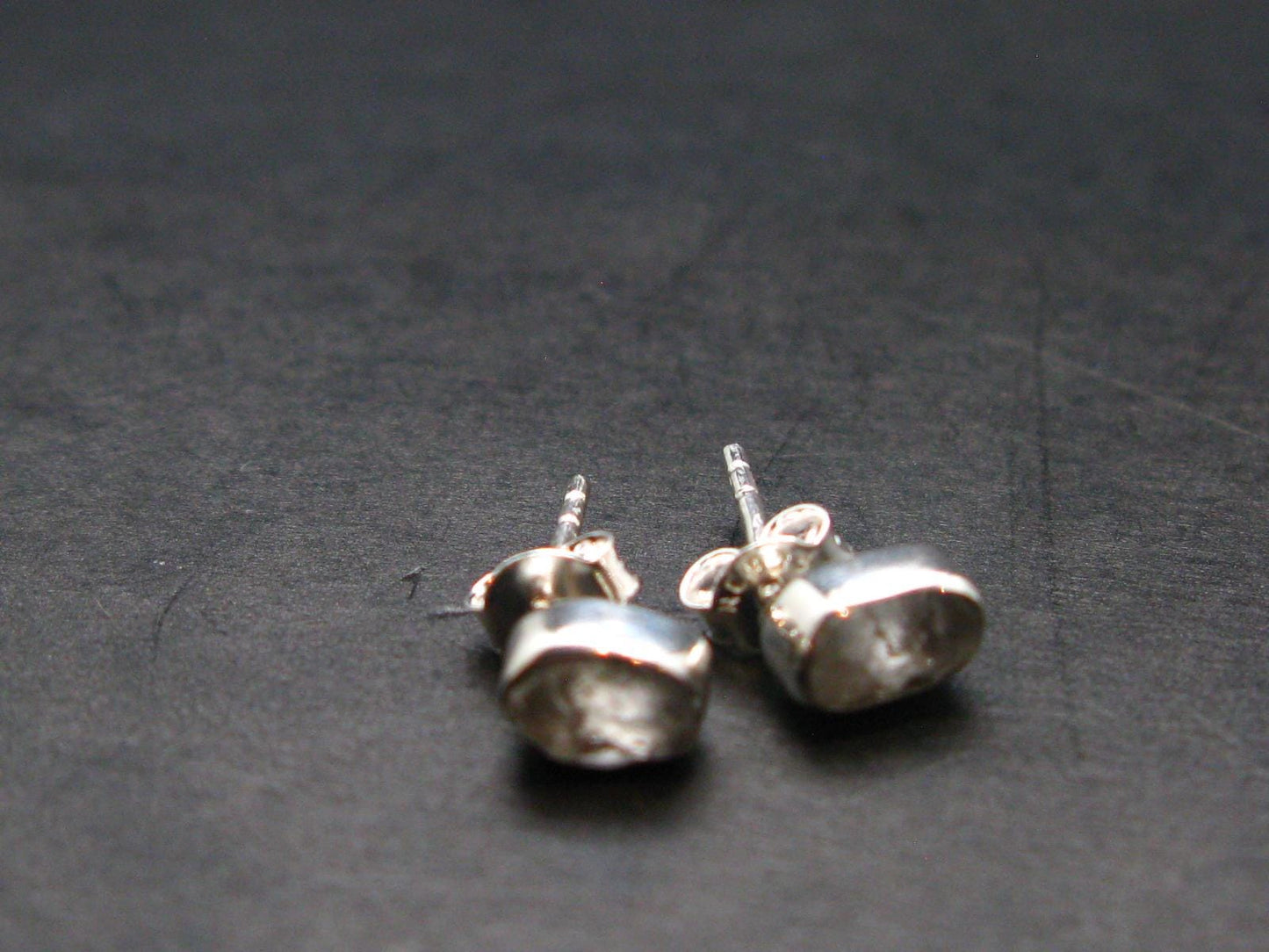 Gray Herderite Silver Stud Earrings from Africa - 0.5" - 1.07 Grams
