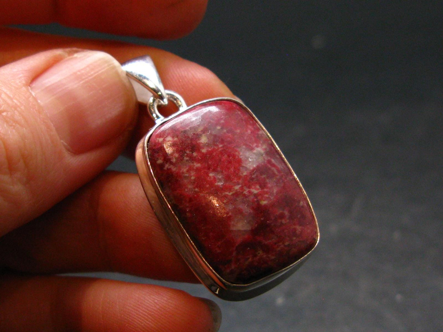 Thulite Silver Plated Pendant From Norway - 1.4" - 6.0 Grams