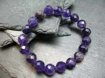 Amethyst Genuine Bracelet ~ 7 Inches ~ 10mm Facetted Beads