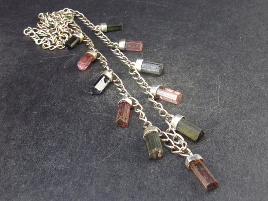 Tourmaline Crystal Silver Necklace from Brazil - 20" - 10.1 Grams