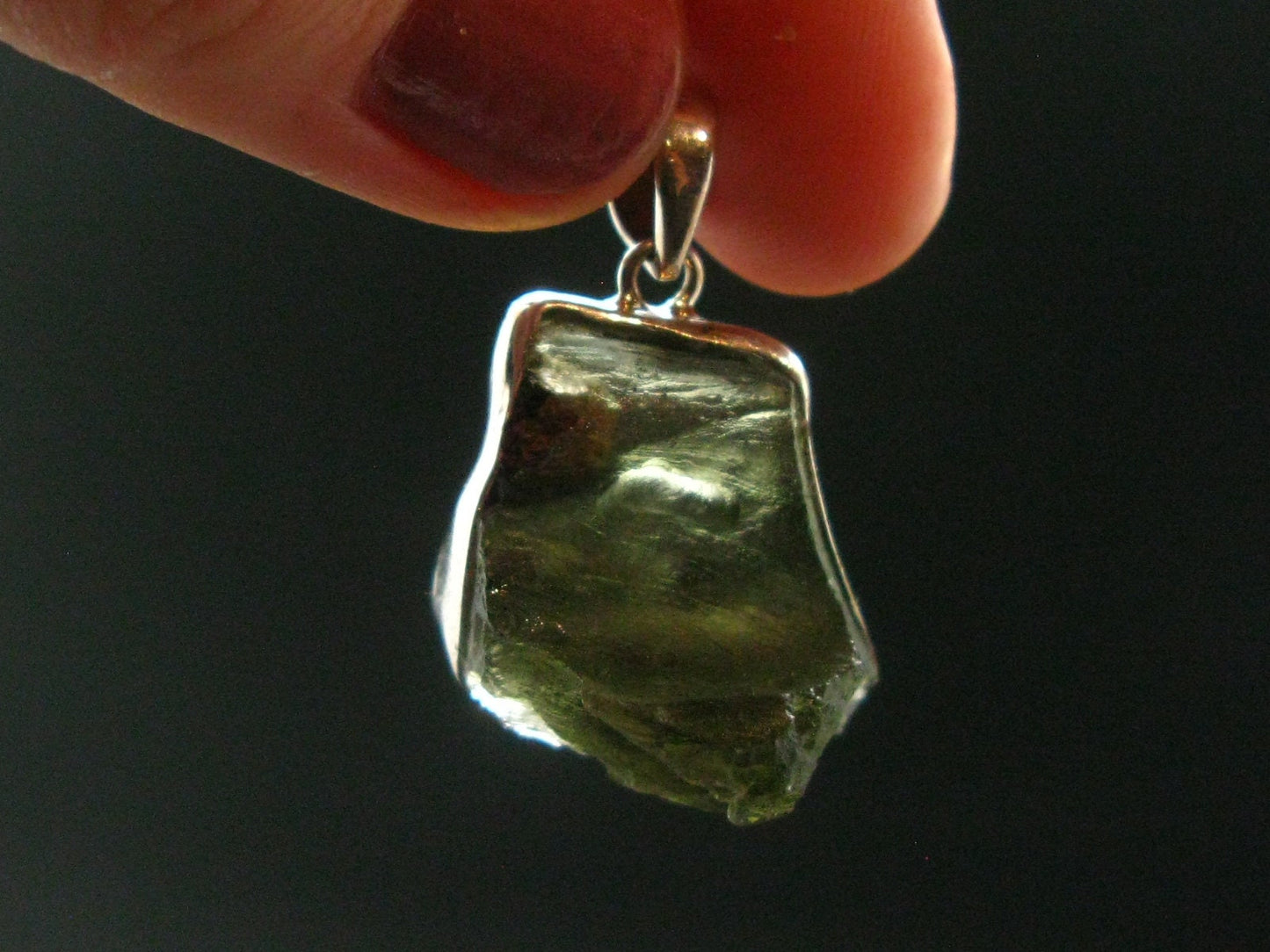 Moldavite Tektite Silver Pendant from Czech Republic - 1.1" - 6.23 Grams