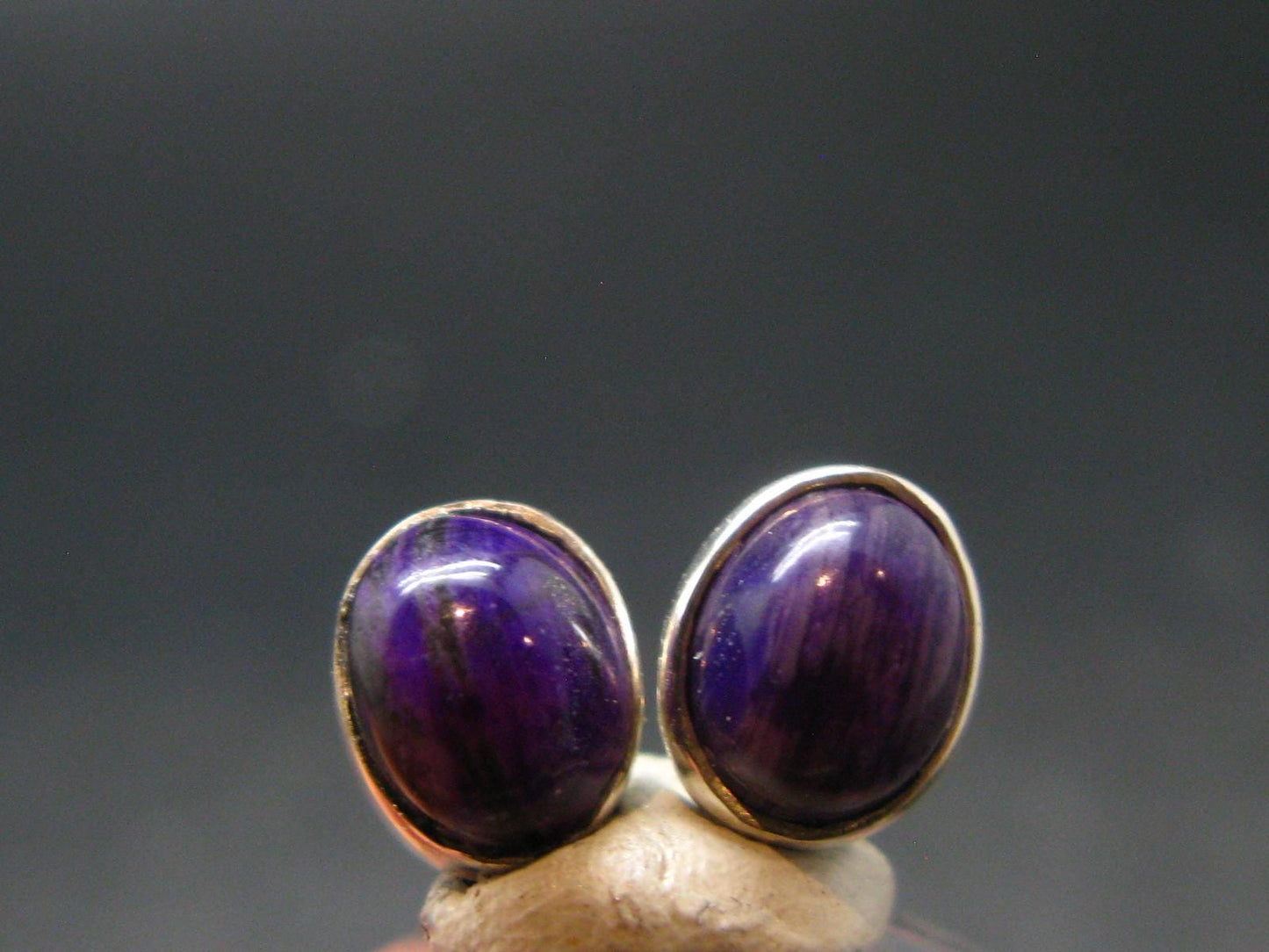 Sugilite Silver Stud Earrings From South Africa - 0.3" - 2.29 Grams