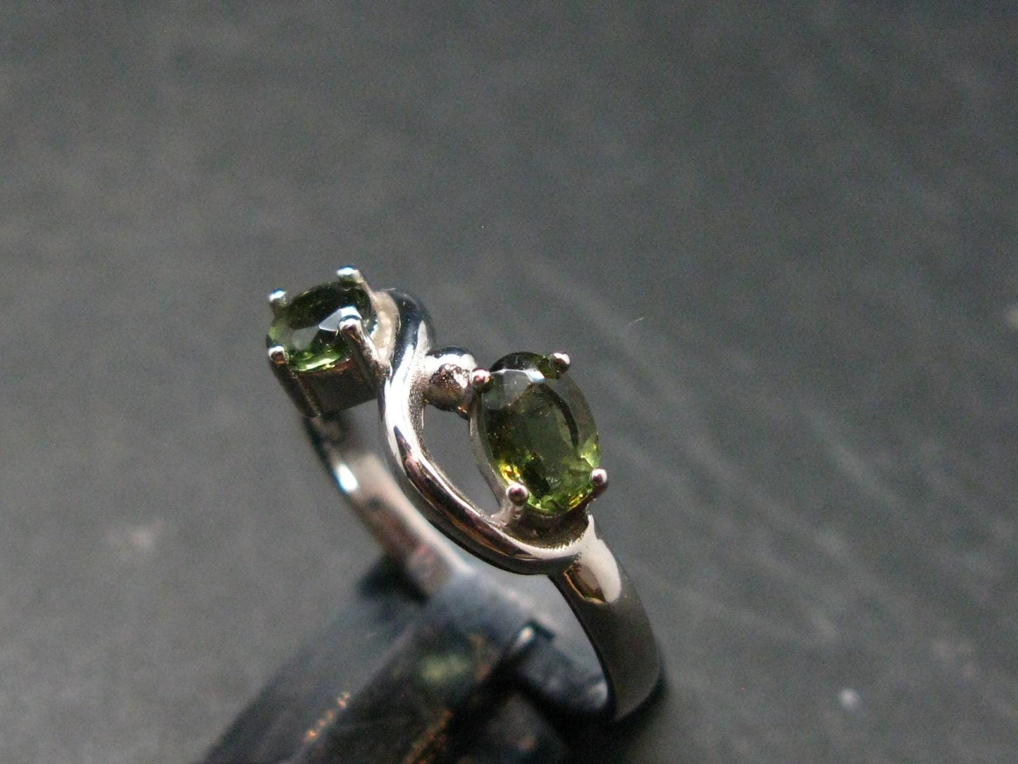 Moldavite Tektite Silver Ring from Czech Republic - Size 8 - 2.58 Grams