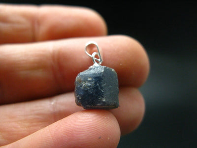 Blue Sapphire Corundum Crystal Silver Pendant From Sri Lanka - 0.7" - 1.85 Grams