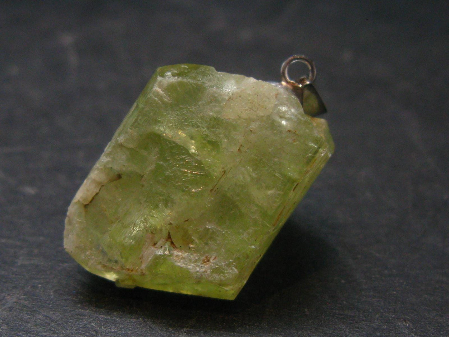 Rare Gemmy Yellowish-Green Brazilianite Terminated Crystal Silver Pendant From Brazil - 1.1" - 6.55 Grams