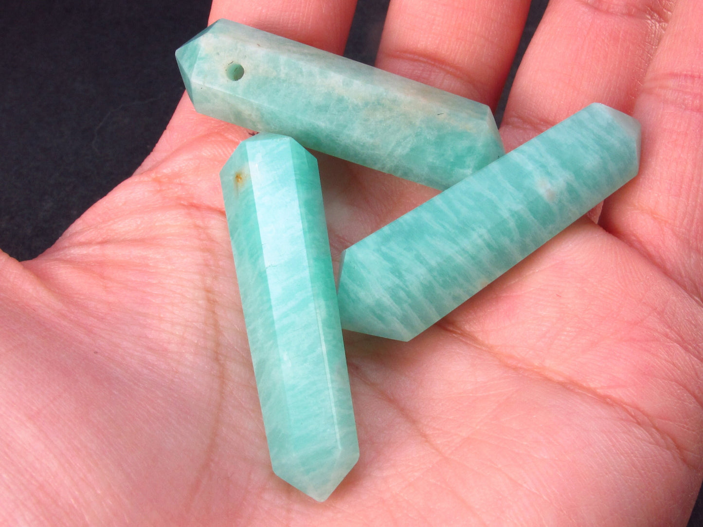Amazon Stone!! Lot of 3 Natural Amazonite (green microcline) Pencil Point Pendants