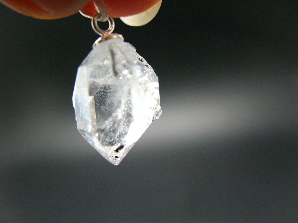 Fine Natural Herkimer Diamond Silver Pendant From New York - 0.8" - 1.93 Grams