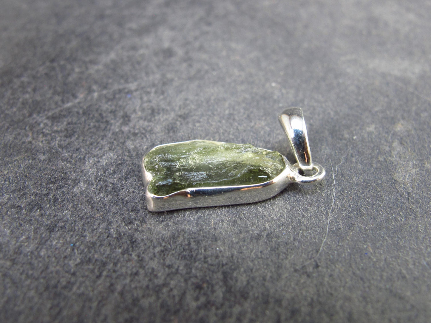 Natural Gem Moldavite Tektite SS Pendant from Czech Republic - 1.18 Grams - 0.9"