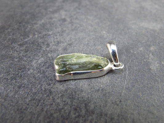Natural Gem Moldavite Tektite SS Pendant from Czech Republic - 1.18 Grams - 0.9"