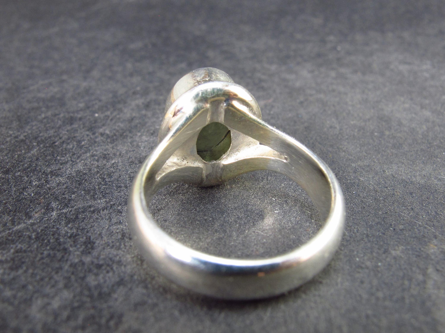 Moldavite Tektite Facetted Silver Ring from Czech Republic - Size 6 - 6.04 Grams