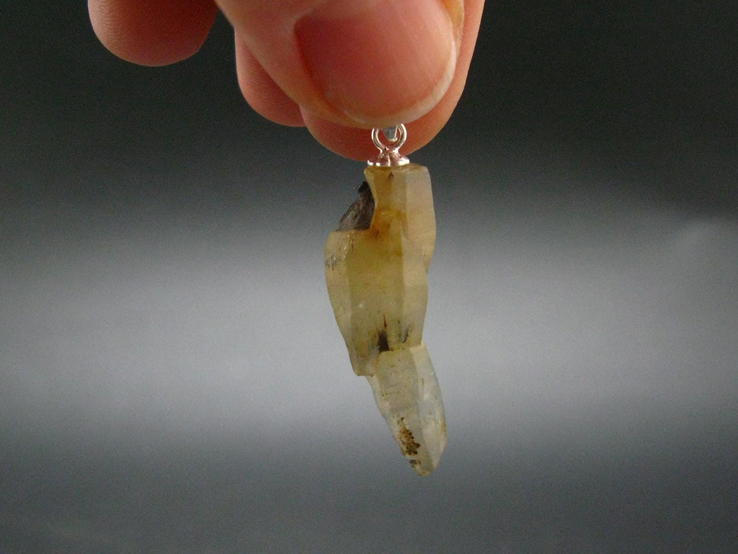 Yellow Terminated Sapphire Corundum Crystal Silver Pendant From Sri Lanka - 1.3" - 21 Carats